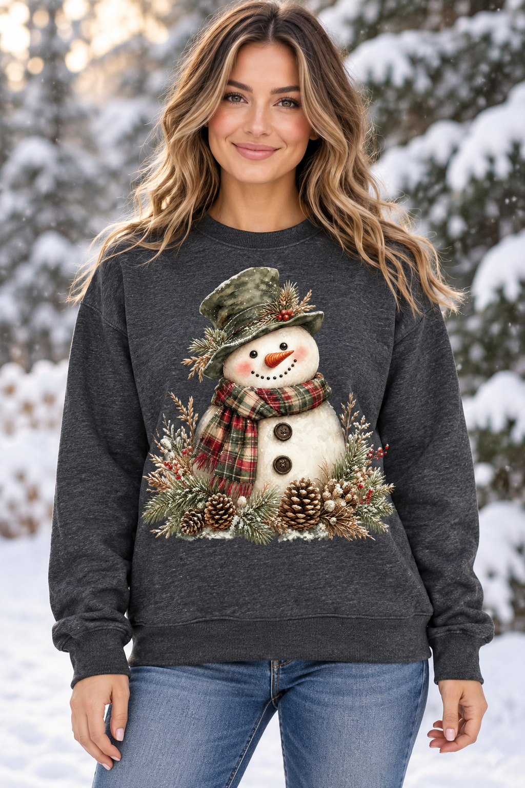 SNOWMAN PINECONE - DARK HEATHER GREY SWEATSHIRT/TEE