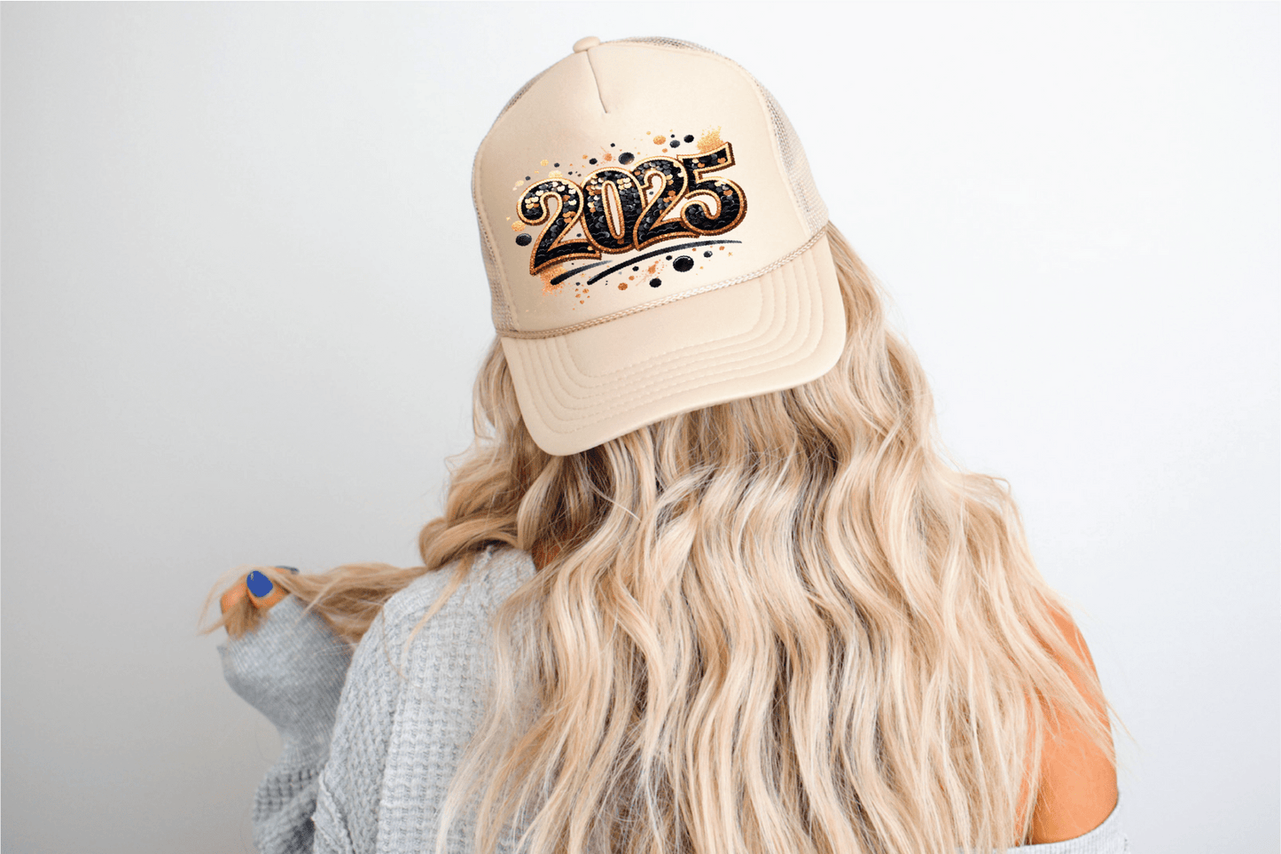 2025 DTF Printed Tan Trucker Hat - Southern Belles & Company Boutique