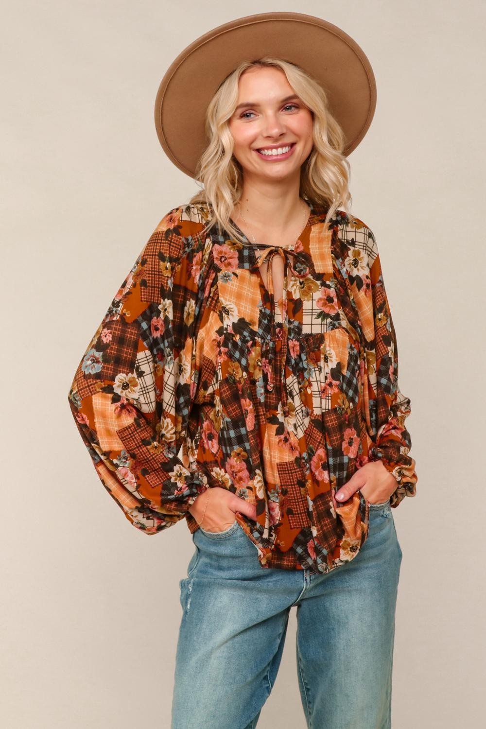 Apple Cider Patchwork Print Blouse