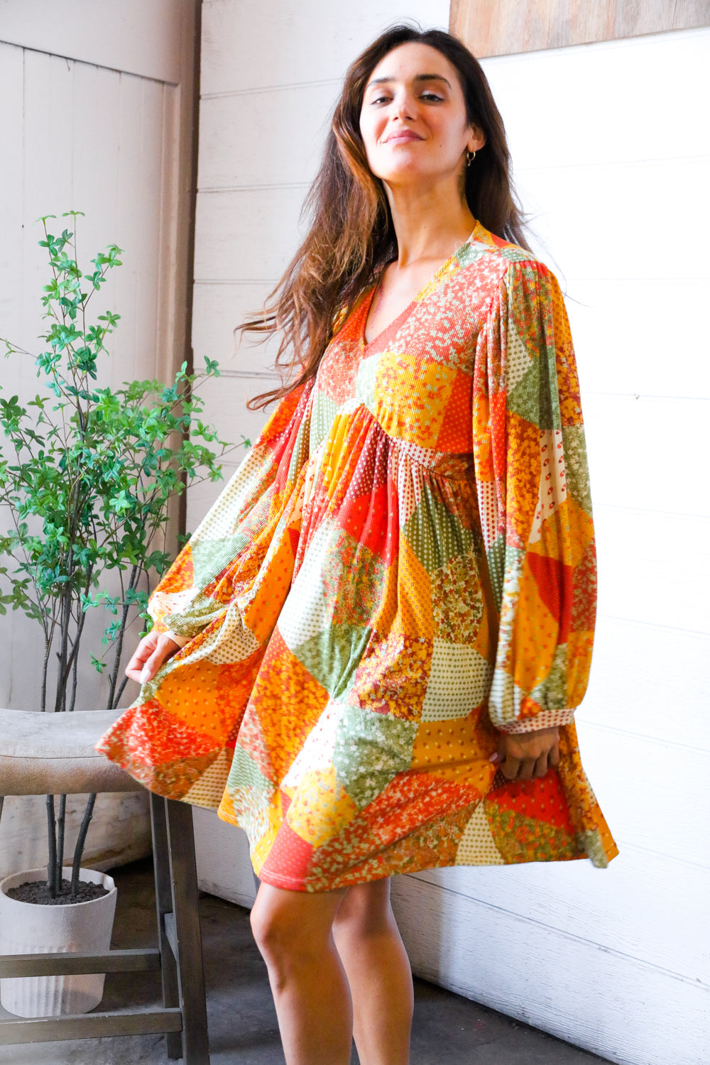 Harvest Patchwork Dreams Thermal Babydoll Bubble Dress