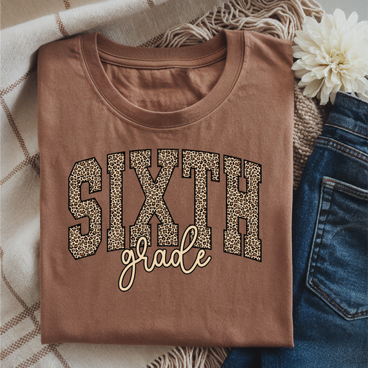 SIXTH GRADE LEOPARD Letters Graphic T-Shirt