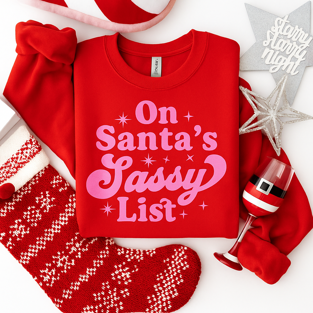 ON SANTA'S SASSY LIST - UNISEX GRAPHIC SWEATER