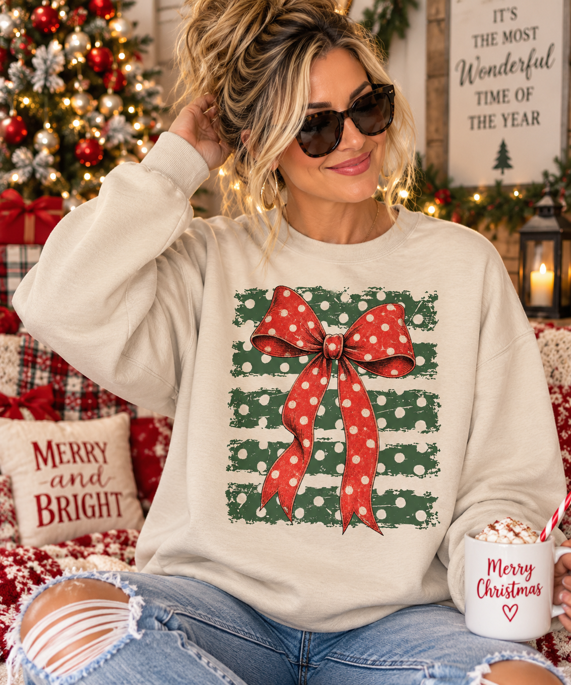 Merry Red Polka dot stripe - Unisex Sweatshirt/Tee