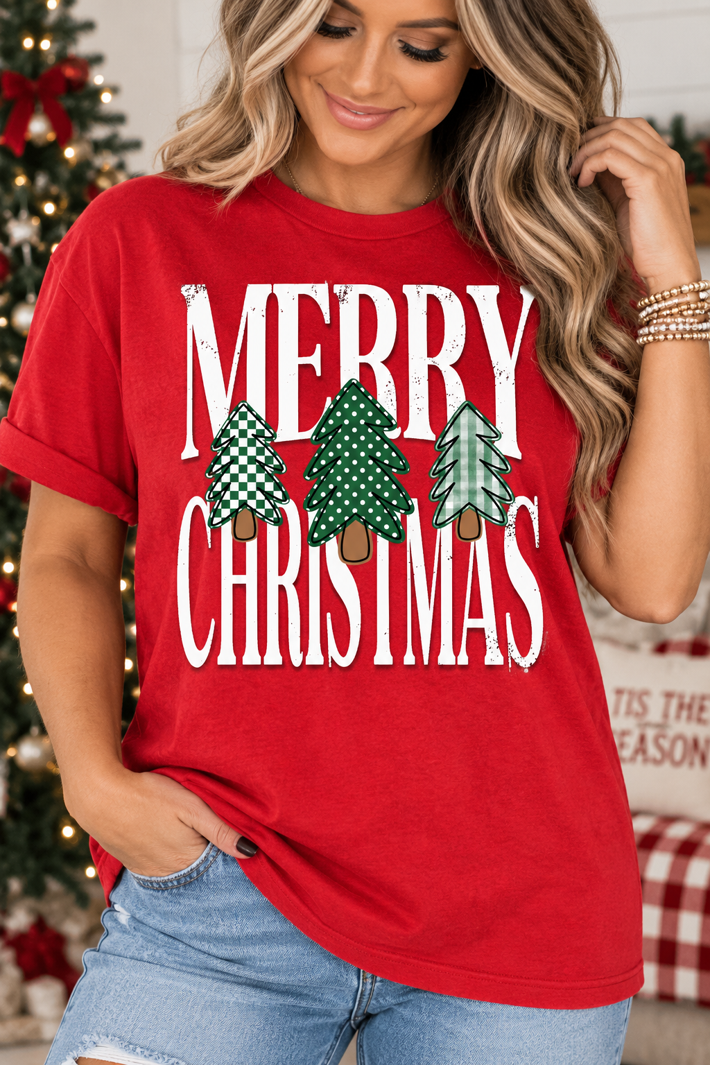 Merry Christmas Pattern Trees- UNISEX GRAPHIC SWEATSHIRT OR TEE (Copy)