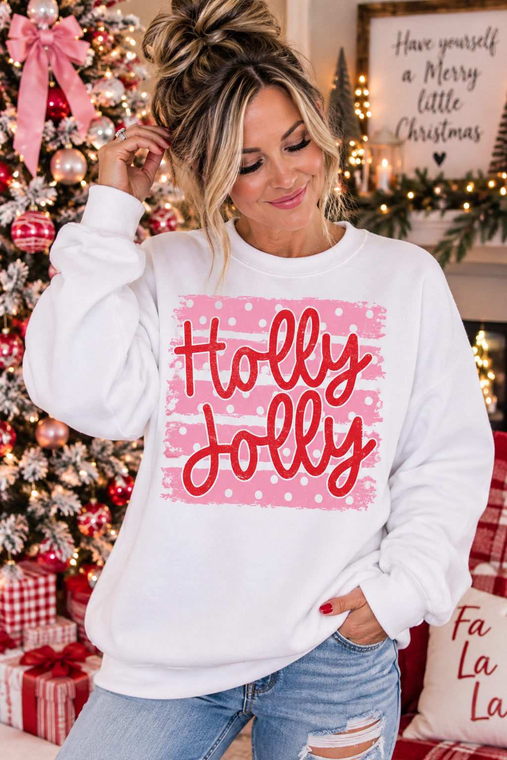 Holly Jolly Stripe and Polka Dot - Graphic Sweatshirt/Tee