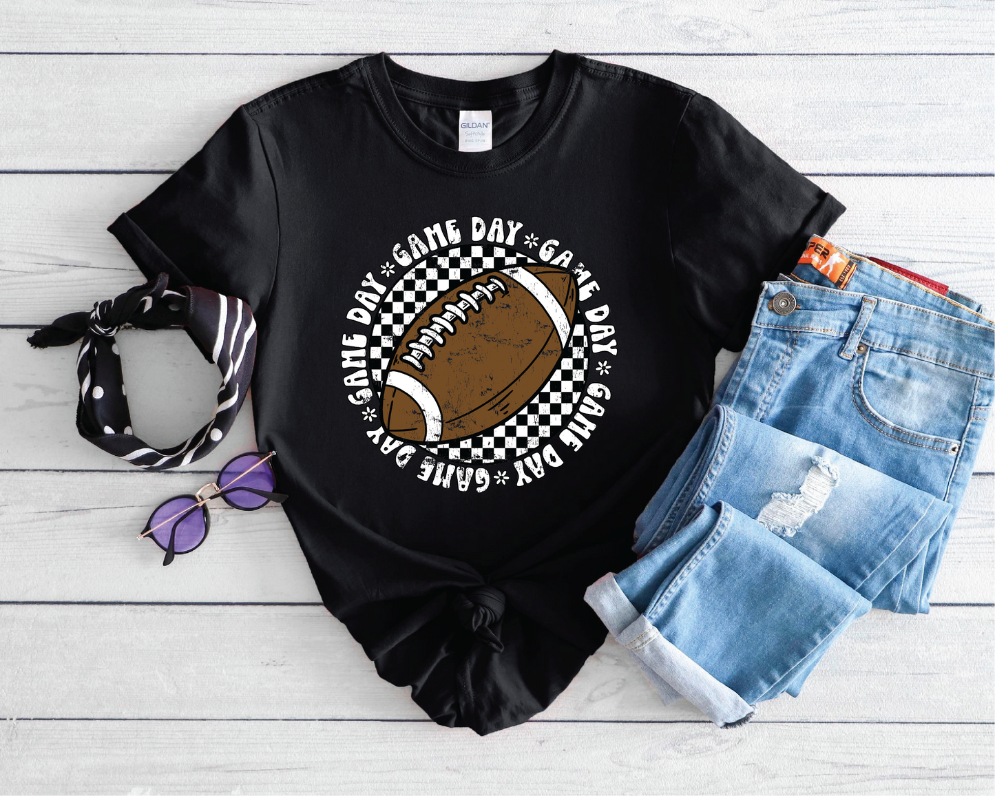 Game Day Checkered Football Graphic T-Shirt