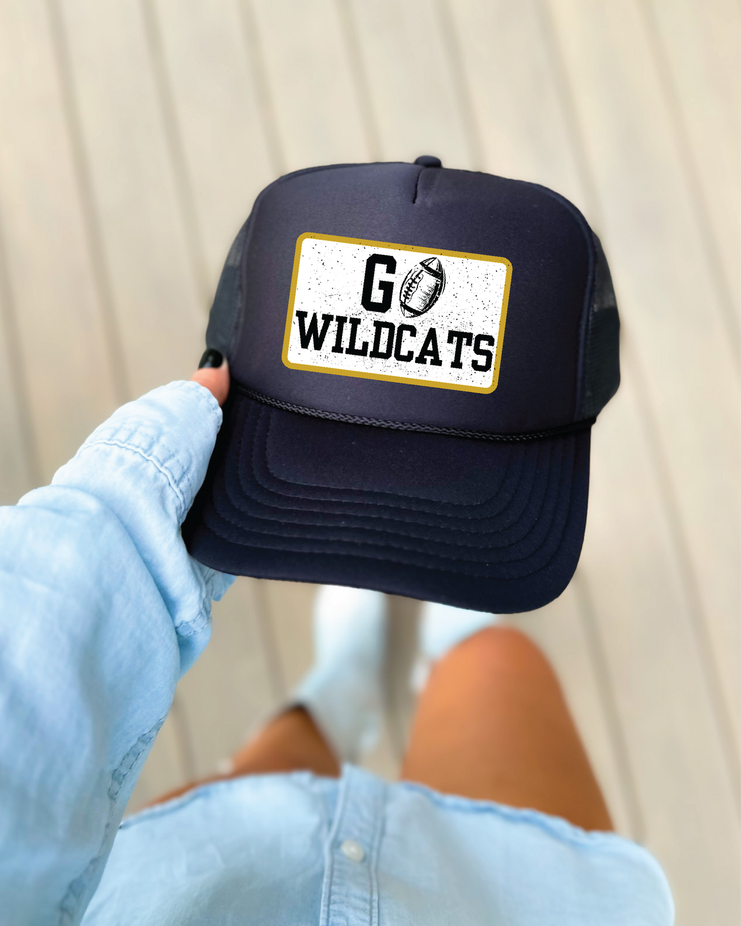 Go School Spirit Team Hat DTF Printed Black Trucker Hat