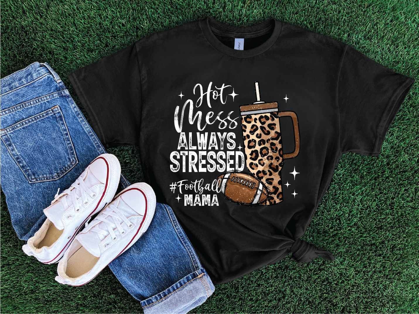 Hot Mess Football Mama- Football Graphic T-shirt