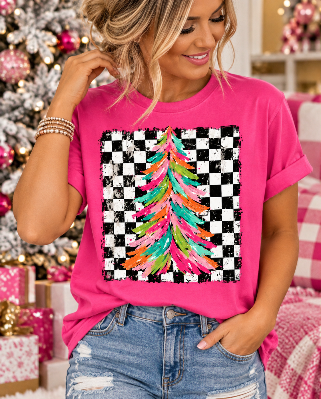 Checkered Christmas Tree- UNISEX Graphic Tee