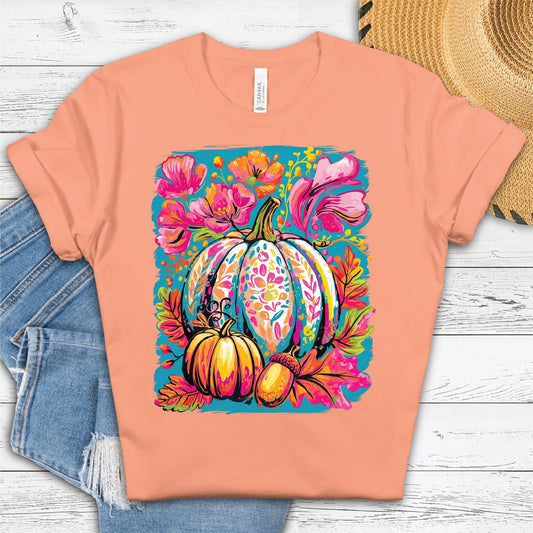 Colorful Floral Pumpkin- Fall Graphic Tee