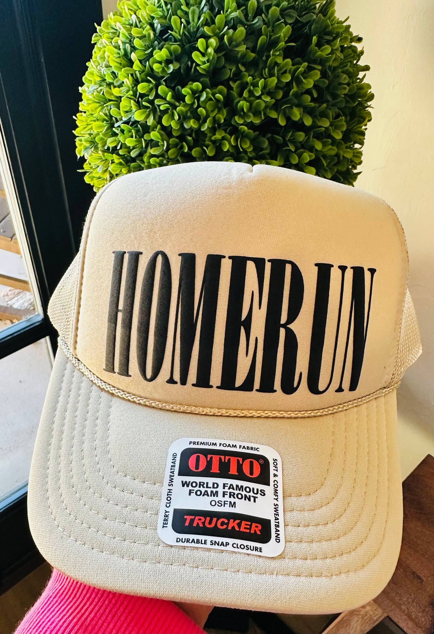HOMERUN Black Puff Vinyl on a Khaki Foam Trucker Hat