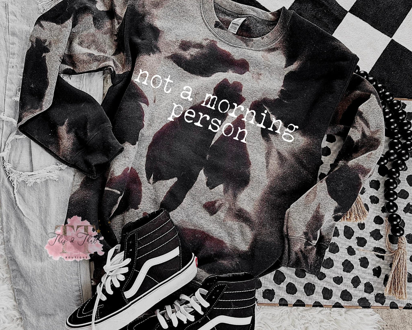 HD Custom Not a morning person on Black Bleached Sweatshirt