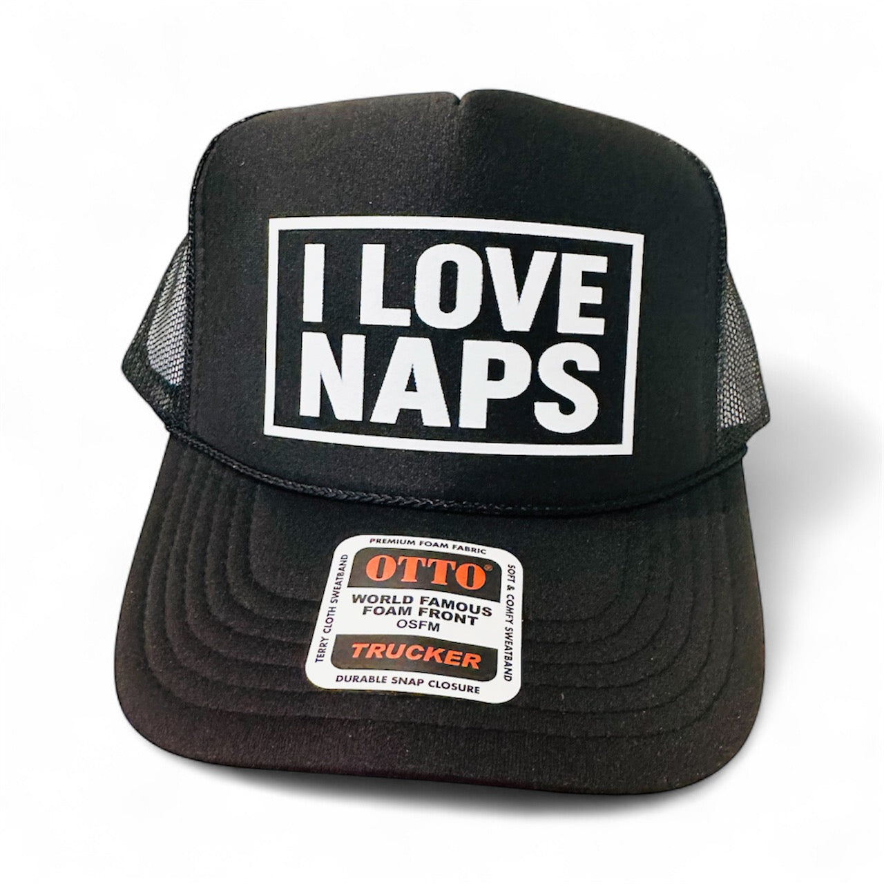 I LOVE NAPS DTF Printed Black Trucker Hat