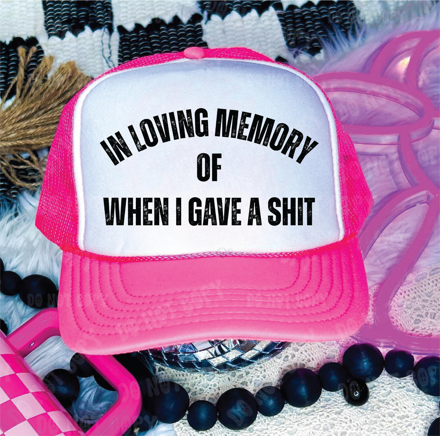 In Loving Memory - DTF Printed - UNISEX Neon Pink and White Trucker Hat