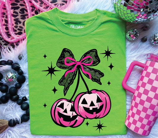 Neon Jack-O-Lantern Cherries Graphic Tee