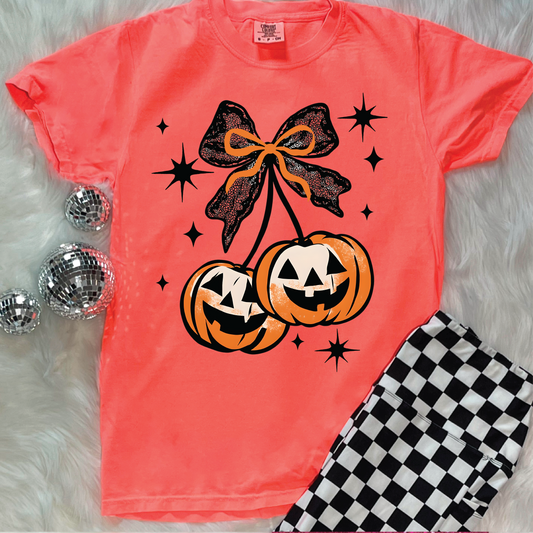 Neon Jack-O-Lantern Cherries Graphic Tee