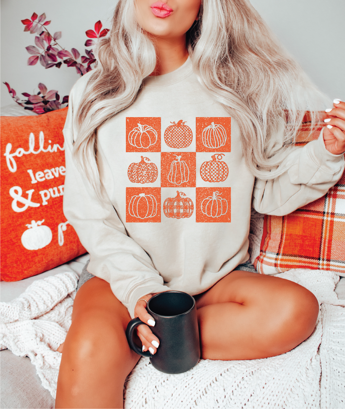 Pumpkin Squares Fall Graphic Sweater