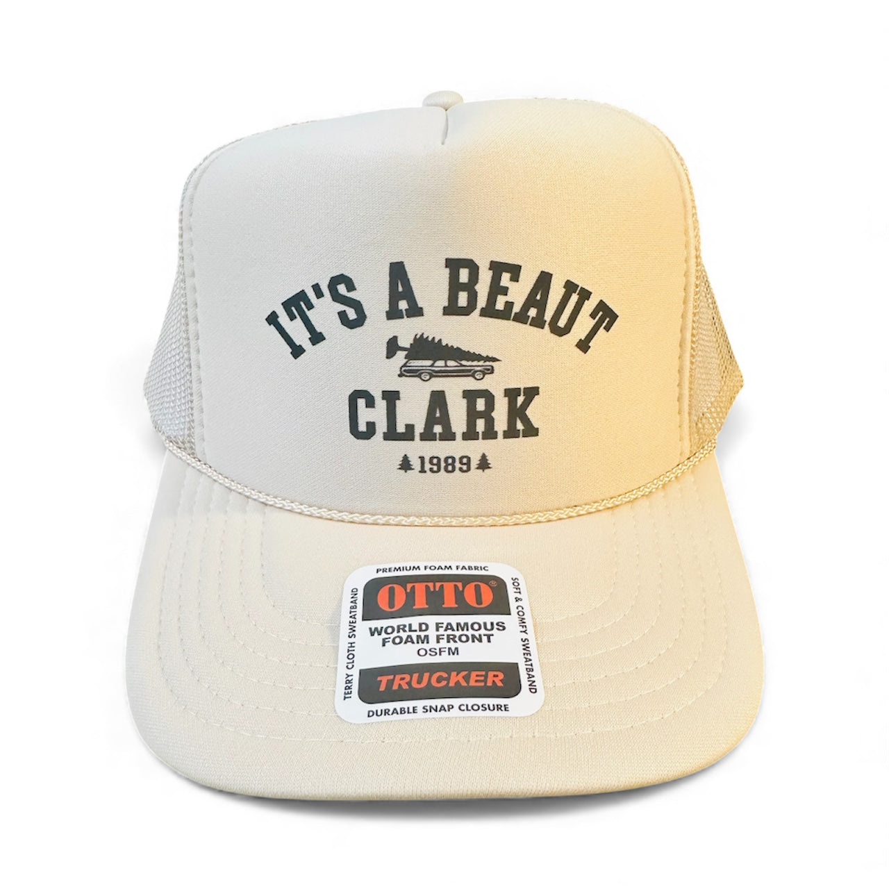 It's A Beaut Clark DTF Printed Tan Trucker Hat