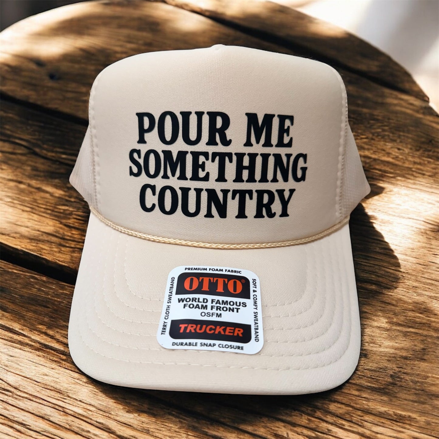 POUR ME SOMETHING COUNTRY - UNISEX DTF Printed Tan Trucker Hat