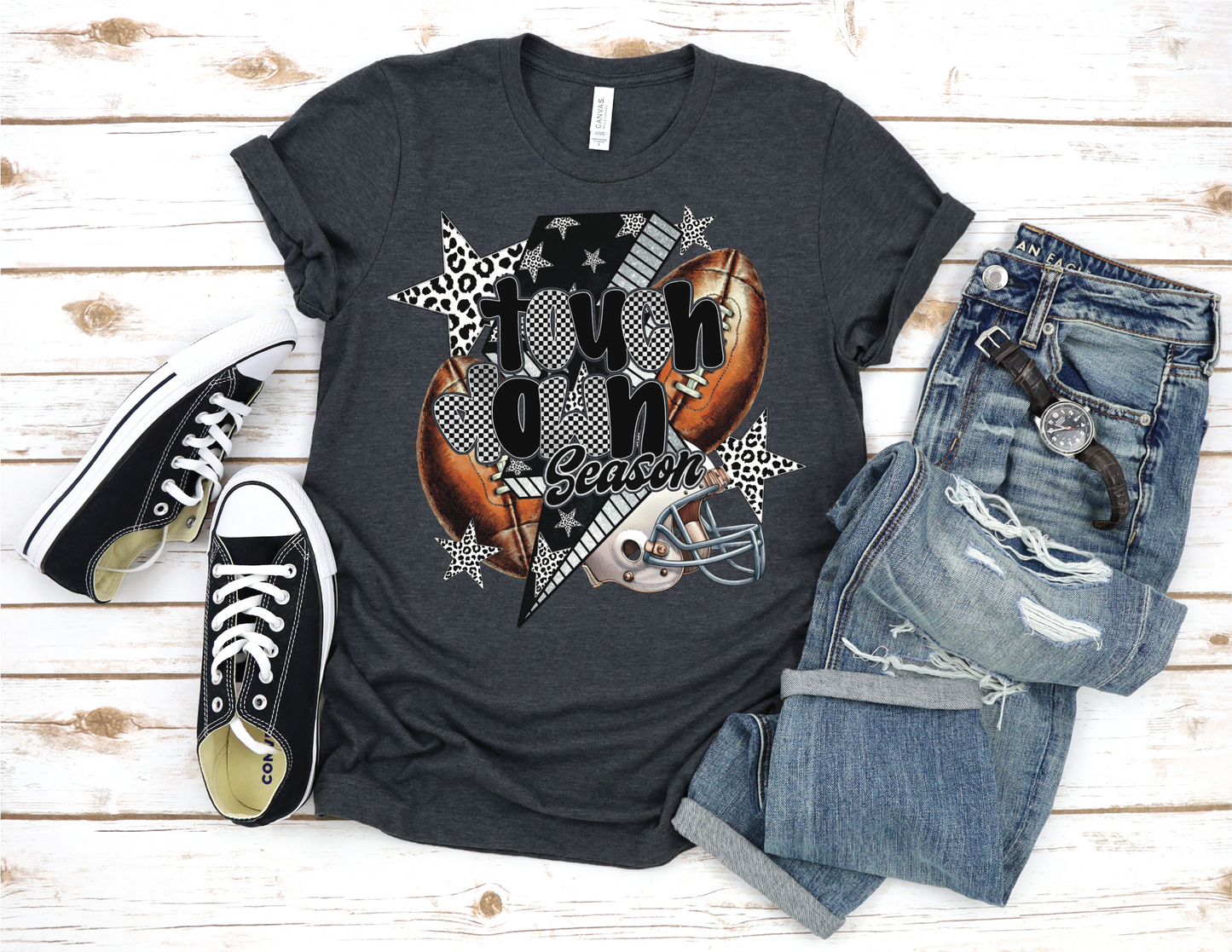 Touchdown Season Bolt - Football Graphic T-Shirt