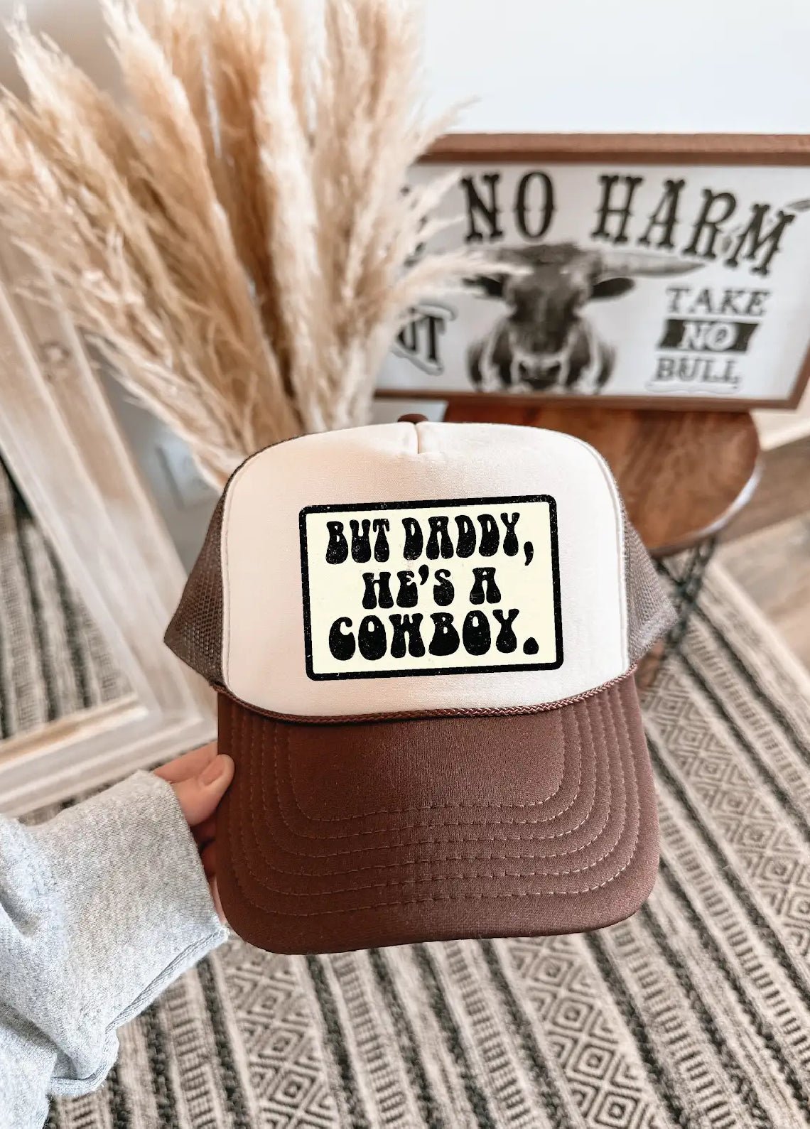 But Daddy DTF Printed Brown & Tan Trucker Hat/ Brown & Black Ink - Southern Belles & Company Boutique