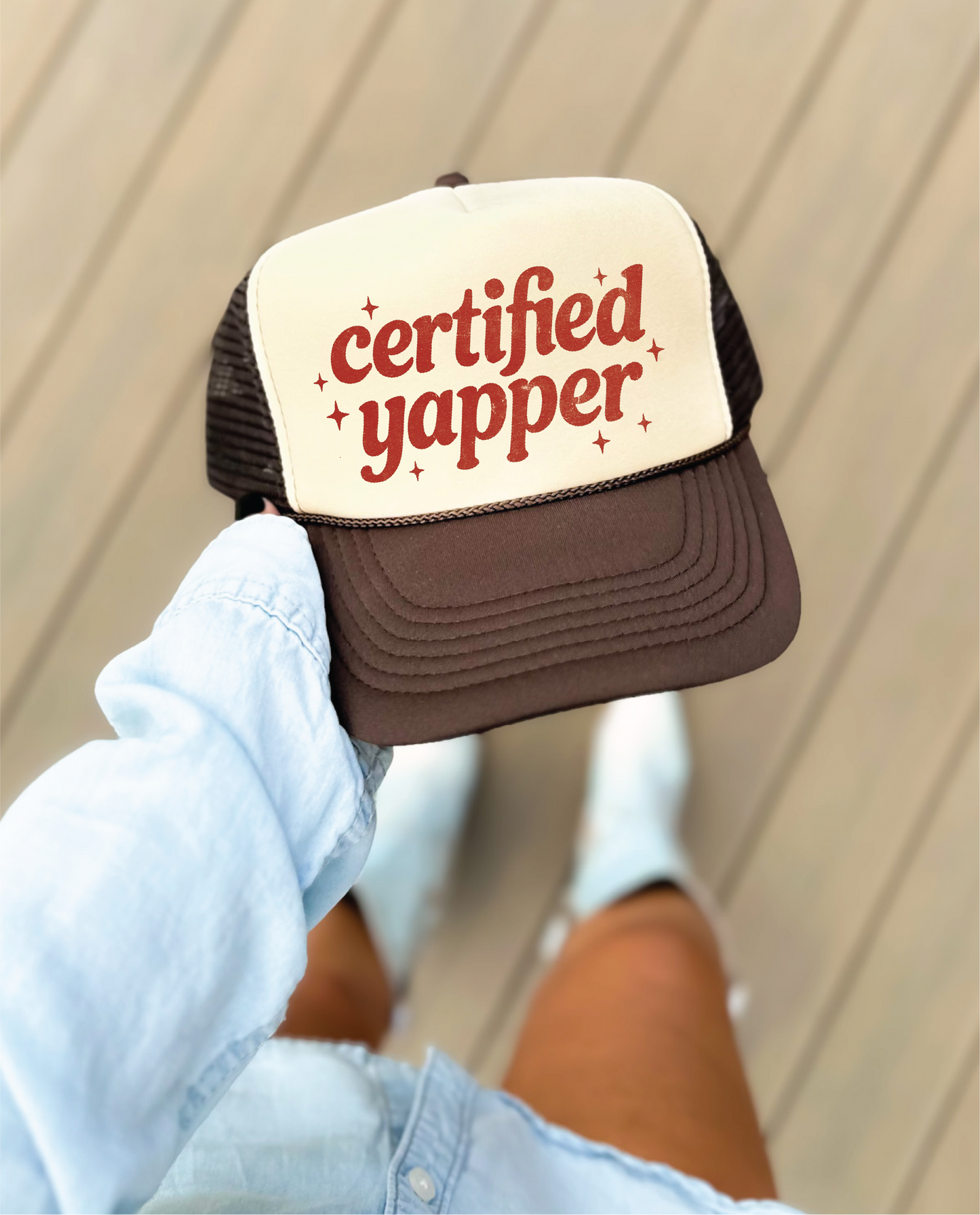 Certified Yapper DTF Printed Brown and Tan Trucker Hat