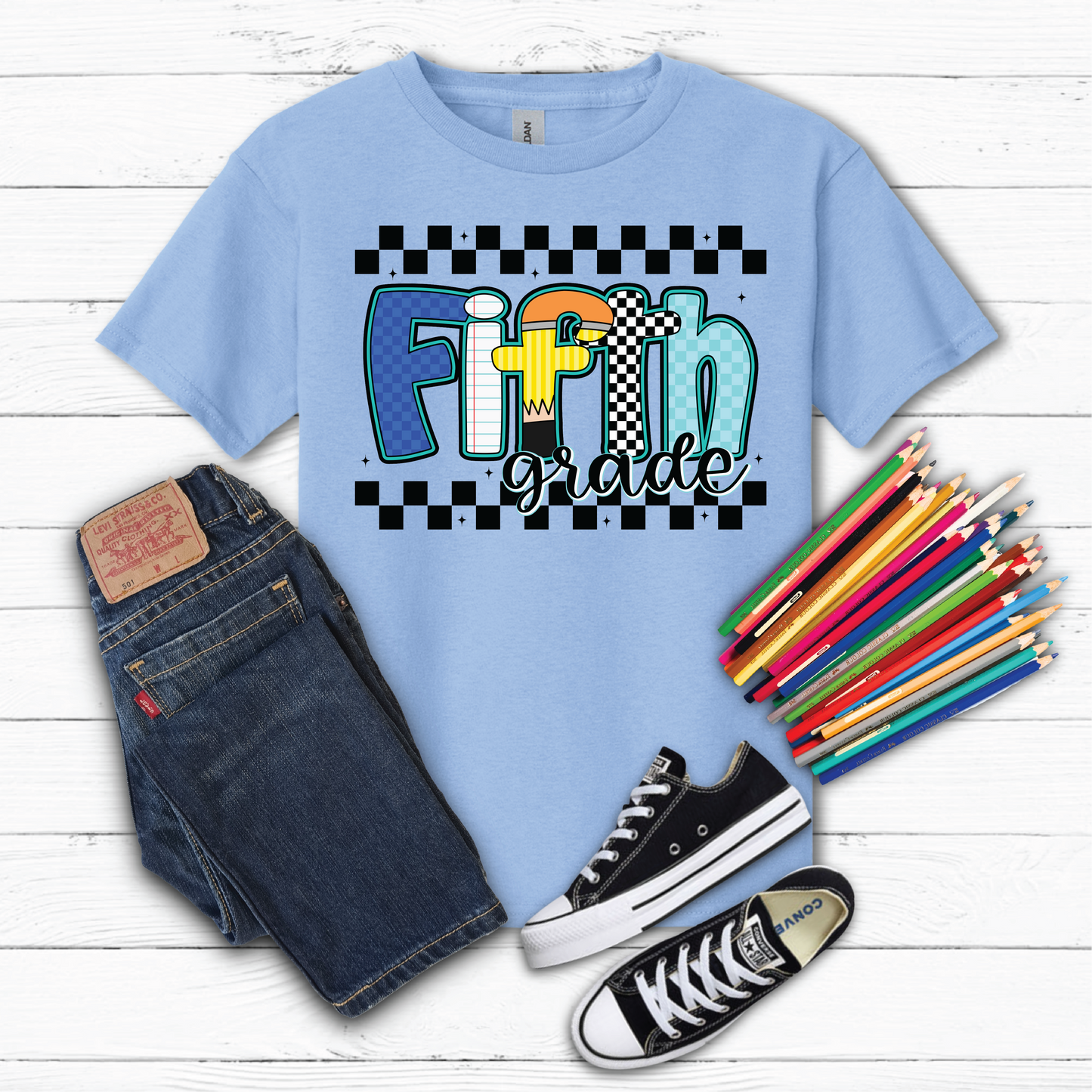 Boys Checkered 5th Grade Back to School Graphic Tee
