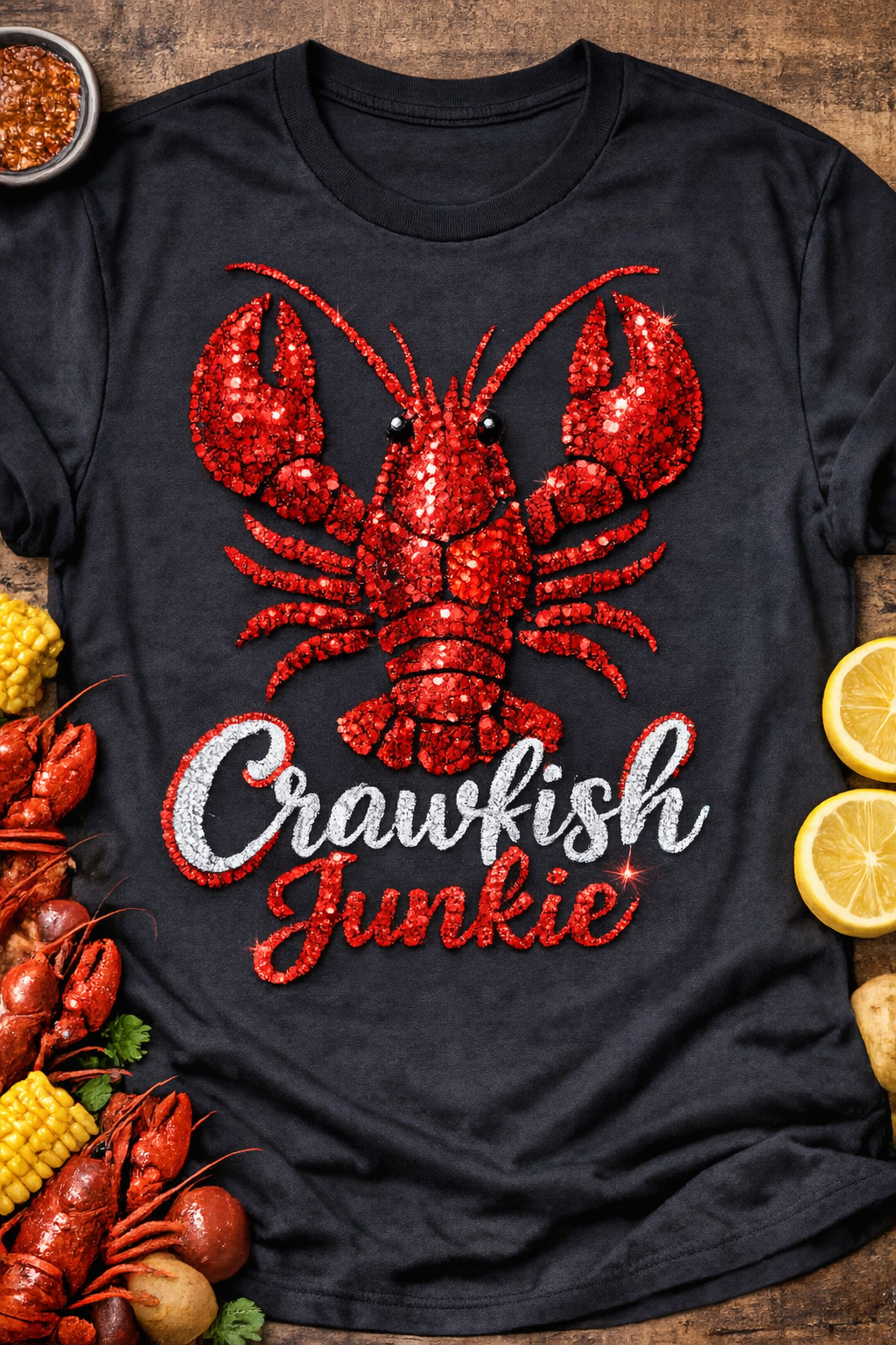CRAWFISH JUNKIE - UNISEX RED GRAPHIC TEE