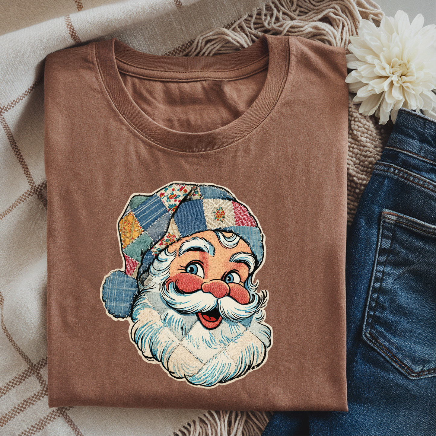 Denim Santa- Christmas Graphic T-Shirt
