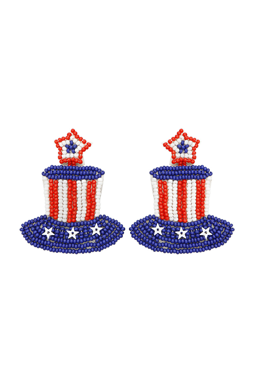 American Red/White/Blue Top Hat Beaded Earrings