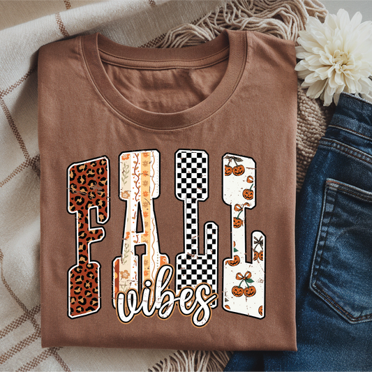Fall Vibes Pattern Letters Graphic T-Shirt
