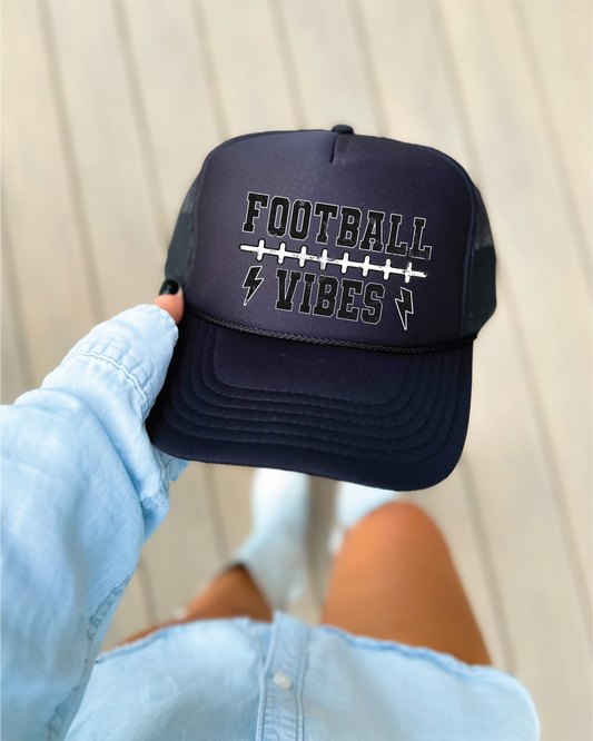 Football Vibes DTF Printed Black Trucker Hat