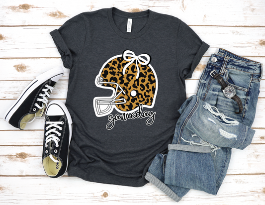 Game Day Leopard Helmet Football Graphic T-Shirt