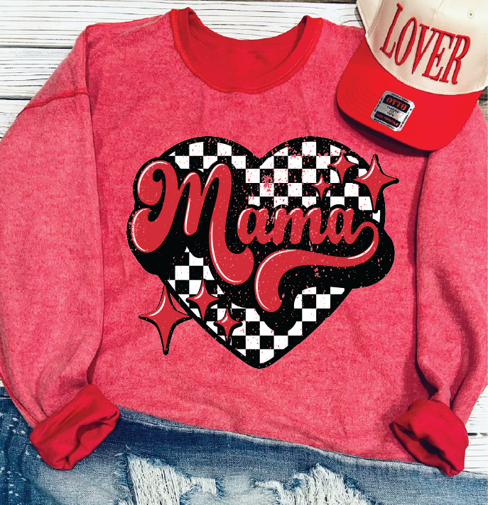 Mama Checkered Heart- Reverse Sweater