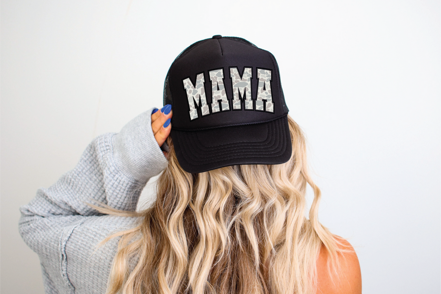 Mama Duck Camo DTF Printed Black Trucker Hat