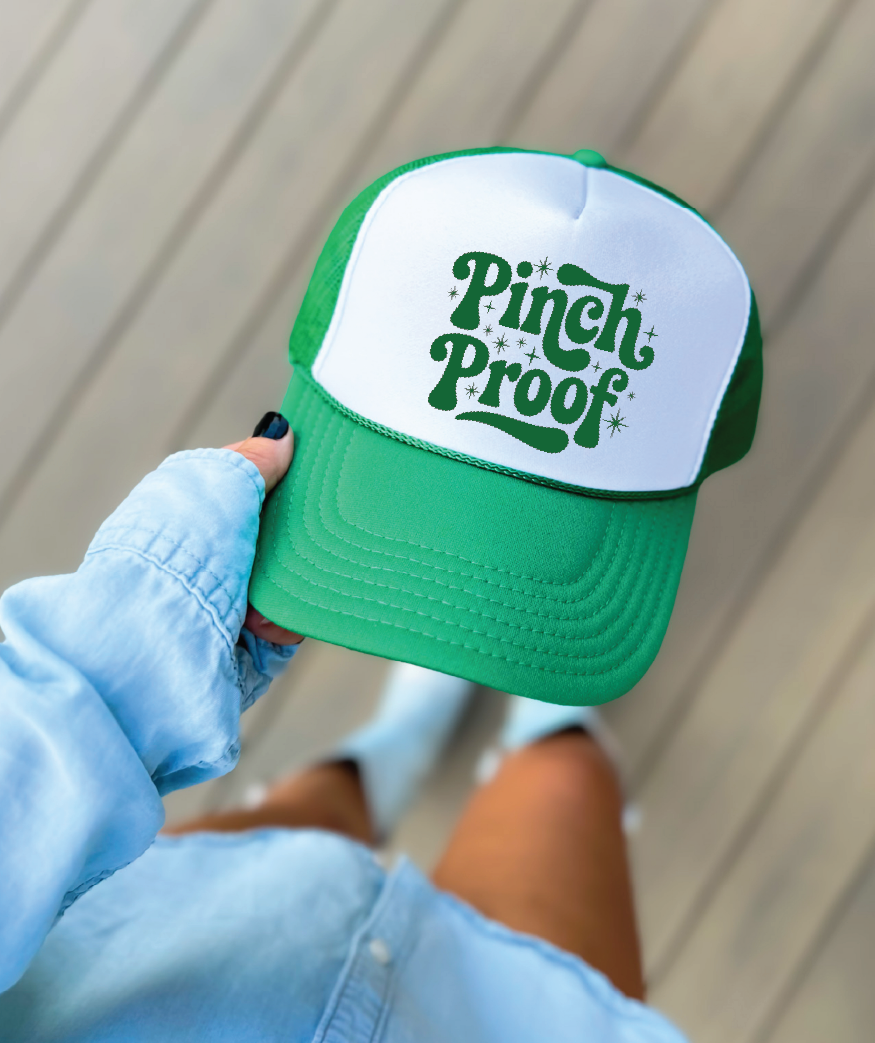 Pinch Proof-DTF Printed Kelly Green & White Trucker Hat