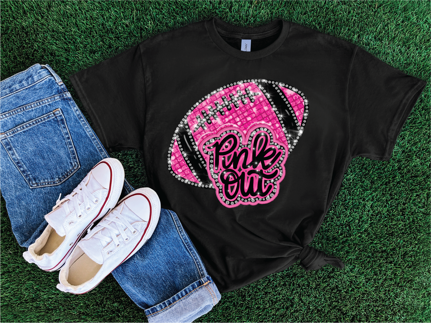 Pink Out Faux Sequin Football- Graphic T-shirt