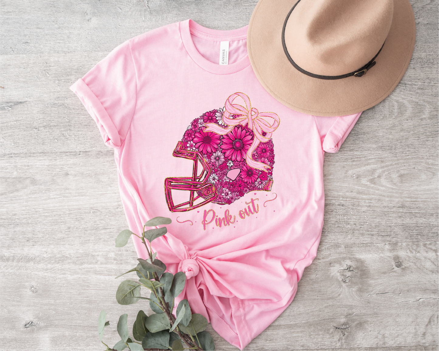 Floral Pink Out Helmet- Breast Cancer Graphic Tee