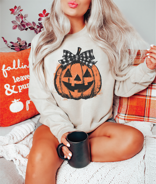 Plaid Jack-O-Lantern Pumpkin Fall Graphic Sweater