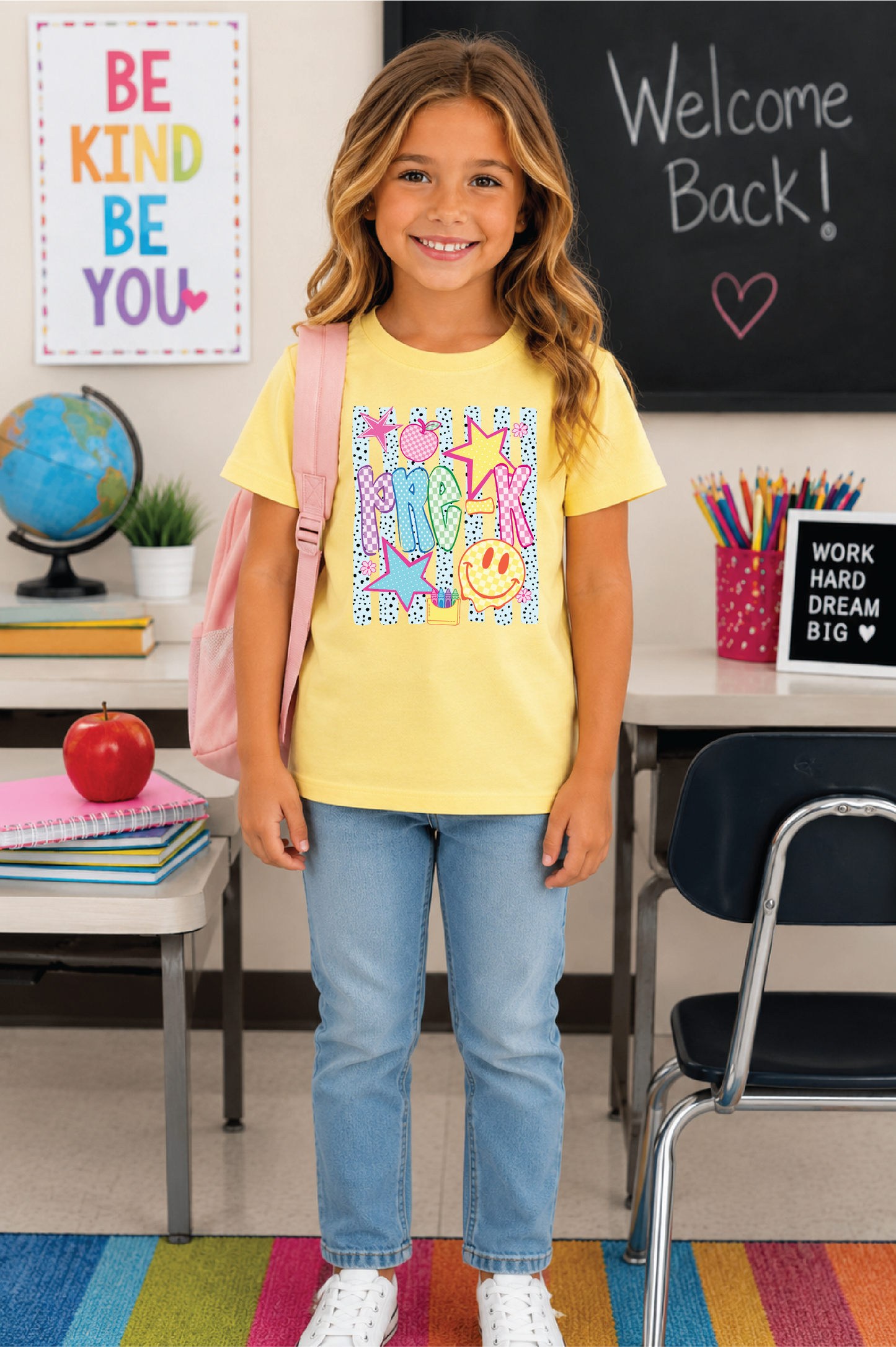 Girls Pre-K Stripes Back to School Graphic Tee