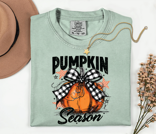 Pumpkin Season Checkered Stars Fall Graphic T-Shirt