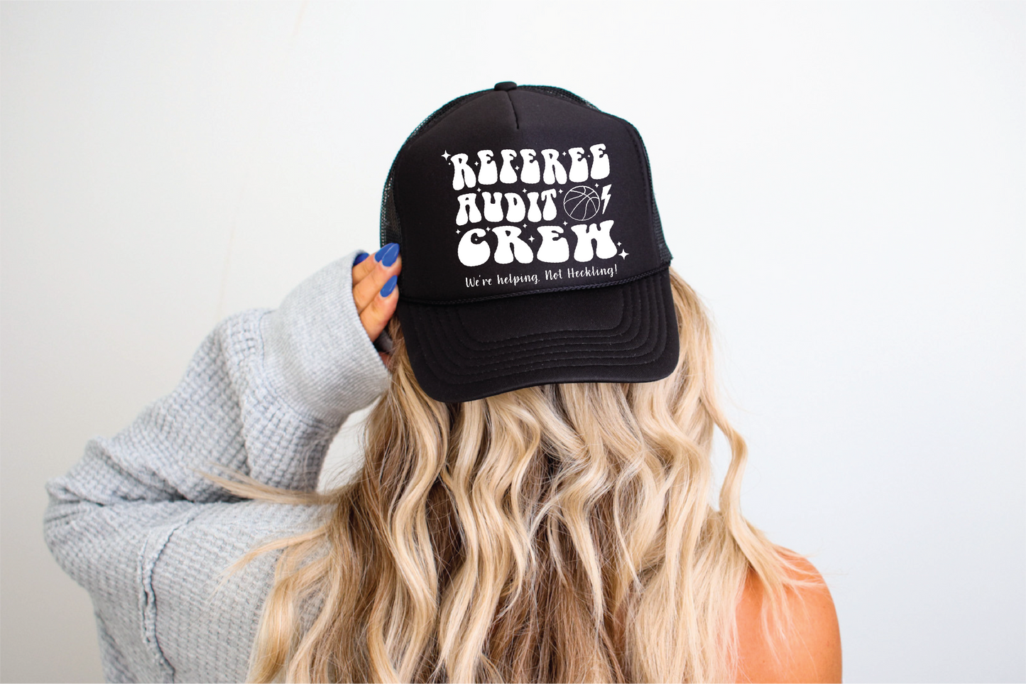 Referee Audit Crew DTF Printed Black Foam Trucker Hat