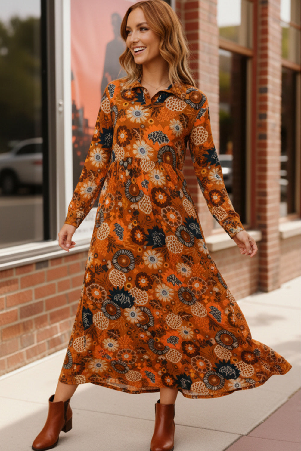 Groovy Garden Rust Maxi Dress 2XL