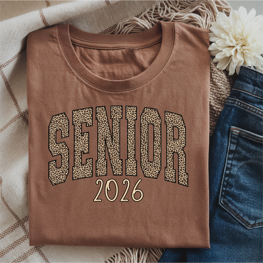 Senior 2026 LEOPARD Letters Graphic T-Shirt