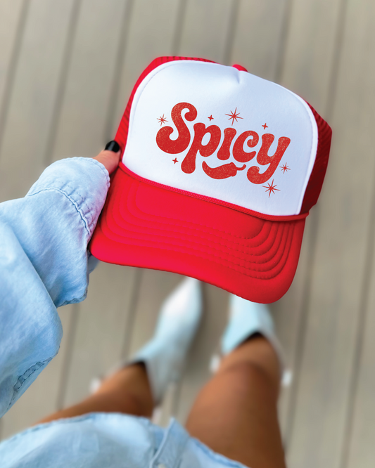 Spicy DTF Printed Red and White Trucker Hat