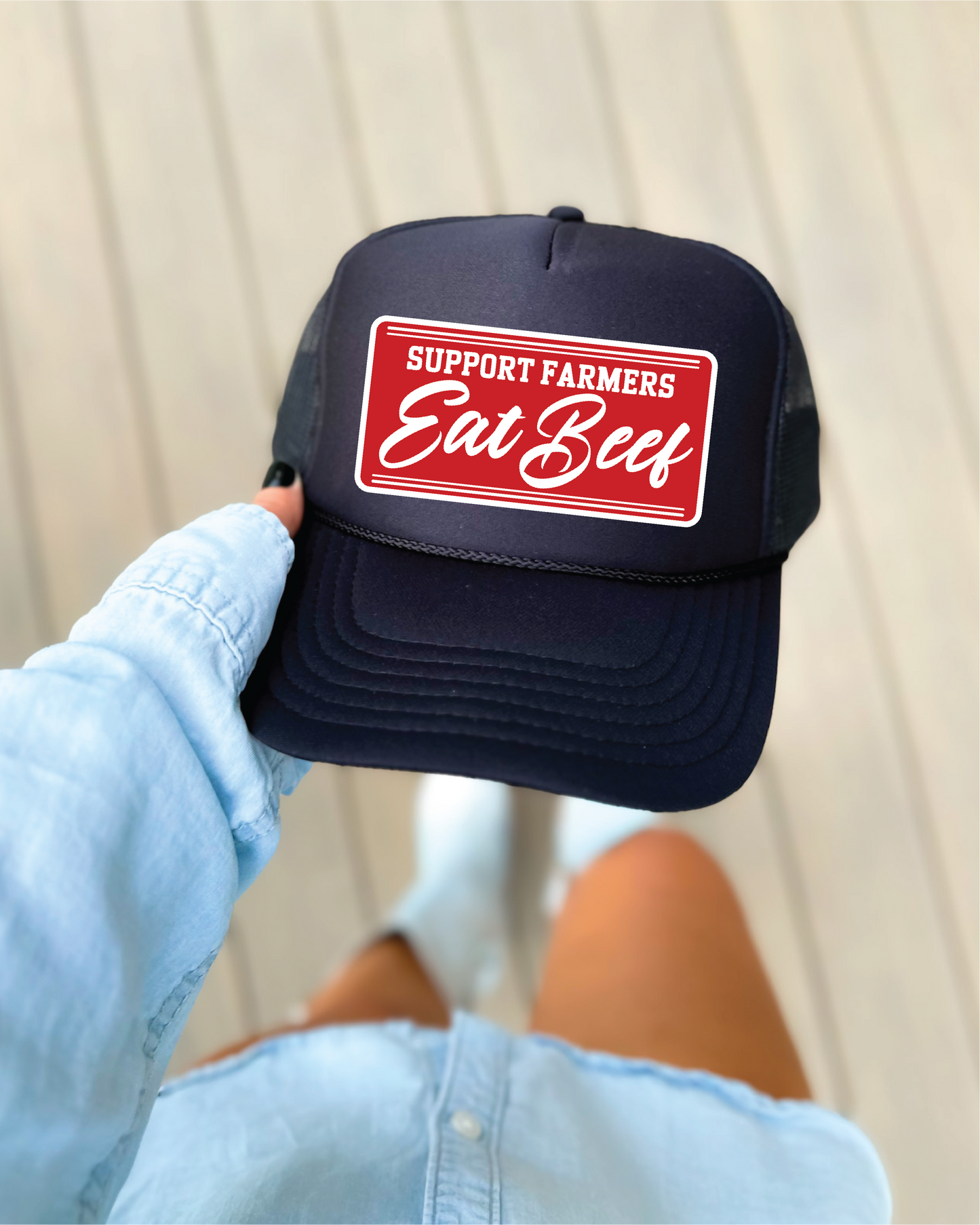 Support Local Farmers Eat Beer DTF Printed - UNISEX Black Trucker Hat