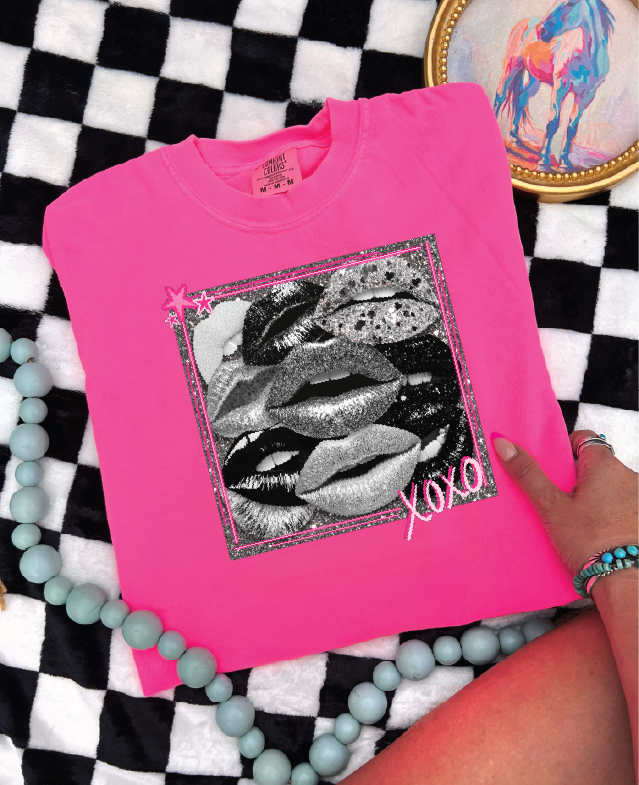 XOXO Faux Sequin - Neon Pink Graphic Tee