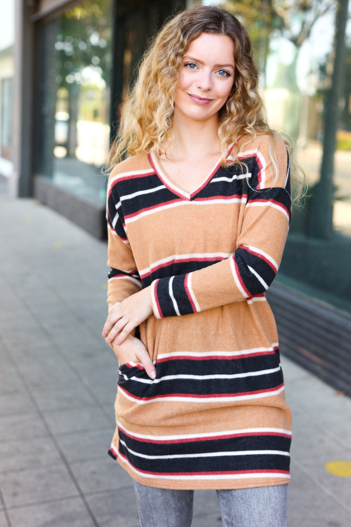 Casual Chic Taupe Hacci Stripe Pocketed Tunic/Dress – Southern Belles & Company Boutique