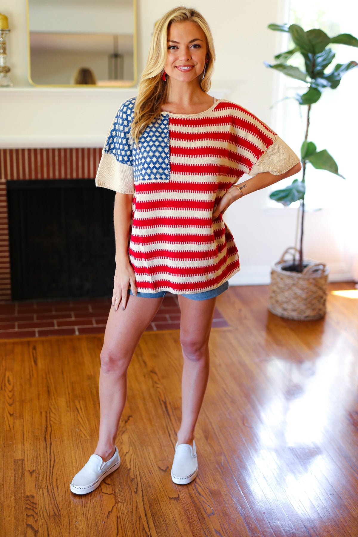 American Flag Jacquard Knit Sweater Top