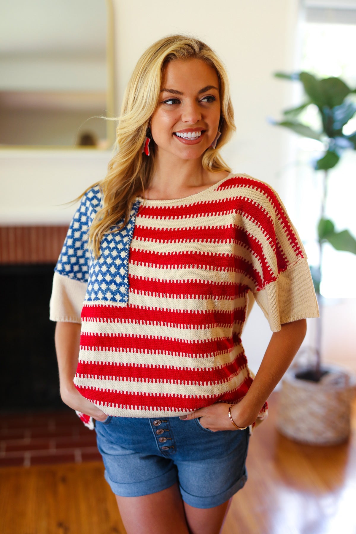 American Flag Jacquard Knit Sweater Top